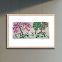 제주생활의 중도 (150 Editions) Golf On Hill 이왈종 판화, (원목)관액자화이트