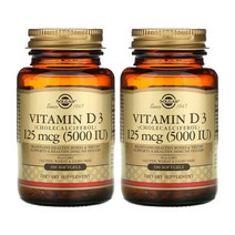 솔가 비타민 D D3 비타민디 콜레칼시페롤 5000IU 100캡슐 2통, 1개, 기본