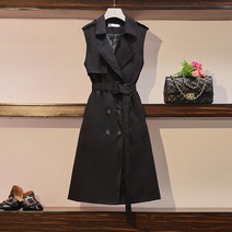 트렌치 롱 베스트 여성 봄 조끼 아우터 버튼 허리끈 M-2XL