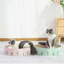 [복슬복슬야옹야옹]고양이 평판형 원형 선인장 종이 대형 써클 스크래쳐, 베이비 핑크 선인장
