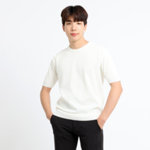 아이유즈 NOB NOB 남자 여름 아사 린넨 라운드 반팔 니트 티