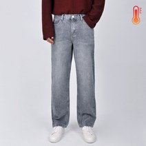 가이스토리 남자 남성 겨울 피치 기모 안감 와이드핏 워싱 데님 팬츠 9부 바지 제이와이드기모청바지
