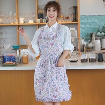애견미용복 애견미용사 레이스 앞치마 코튼 공주풍 방수 프릴 카페 유니폼, 핑크 플로럴
