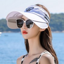 골프모자 골프 모자 햇빛차단모자 썬캡 여성 야외운동 여성라이딩 코디하기쉬운 배색 태양 차양모자, 2 색 모델 순백색