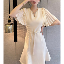 수입명품 스타일 숄더 프릴 윙소매 비즈 브이넥 원피스