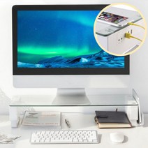 컴퓨터 높이조절 usb 와이드 강화유리 모니터 받침대 상단 선반 트레이 스탠드