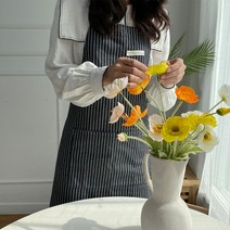 잔스트라이프 순면 워싱 공방 단체 서빙 바리스타 카페 앞치마, 색상:핑크베이지, 단품