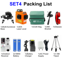 360도 레이저 레벨기 8라인 12라인 3D 레벨 삼각대 사용 리튬 배터리 AC 어댑터 12 라인 셀프 레벨링 수평 수직 수신기, 중국, 레이저 레벨 360