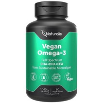 Naturalis 조류 비건 오메가 3 DHA EPA 및 DPA | 사회 인증 지속 가능한 공급 진정한 풀 스펙트럼 식물성 소프트젤 120개(카라기난 프리) 183072, 60 Count (Pack of 1)