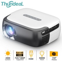 thundeal 미니 프로젝터 풀 hd 1080p 홈 시어터 led 스마트 휴대용 비머 2000 루멘 3d 소형 선물, 러시아, 노란색 흰색, 영국 플러그