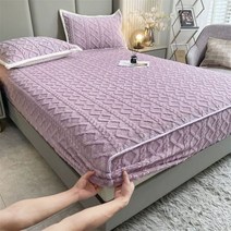 패밀리 침대 패드 센스맘 라지킹 이부자리 매트리스 커버 보호대 탄성 장착 시트 1 개 200x220 플란넬 겨울 두꺼운 따뜻한 침구 더블, 보라색-1pc 침대보_120x200cm