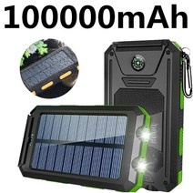 ARTECK®100000mAh 대용량 휴대용 태양광 이동전원 휴대폰 급속충방수성, 블랙