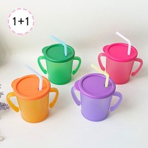아가프라 매직빨대컵 1+1 300ml 세척간편 안새는빨대컵, 핑크+그린