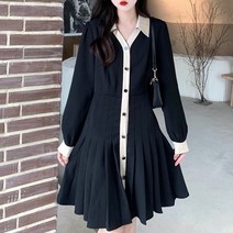 폼폼가디건 뚱뚱함 이쁜이 작은 키 싱글 버튼 셔츠 칼라 소흑 겨울 가을 빅사이즈 플리츠 원피스 4225182456