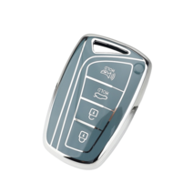 키에티 현대 싼타페DM 그랜저HG 스마트 키케이스 4버튼 TPU 키홀더 단품, 실버-그레이