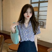 퐁순싸롱 레트로 꽃무늬 여름 반팔 패션 셔츠 블라우스 SH