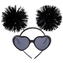 쿠이시 생일 파티 용품 방울 스프링 머리띠 하트 안경 소품 세트, 블랙 머리띠   블랙 안경