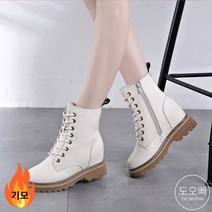 도오빠 여성 가죽 워커 기모 앵클 부츠 키높이 7cm 속굽 통굽 레이스업 털 하이탑 가을 겨울 발편한 여자워커 신발