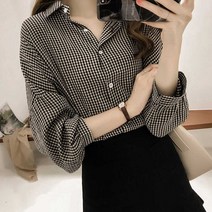 여자 대학생 가을룩 코디 잔체크 무늬 블라우스 셔츠 새내기룩패션 데일리룩 대학생 잔 남방 빈티지