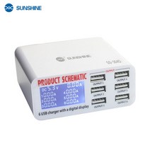 오일필터 에서 선박 us SS-304Q 304D 304P 304S 304N 6 포트 USB 스마트 빠른 충전 스테이션 LCD 디지털 충전기 아이폰 호환 삼성 화웨이 Xiaomi, [02] 304S, [03] US