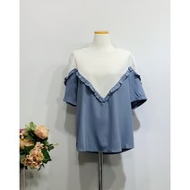 반팔셔링 블라우스 블루