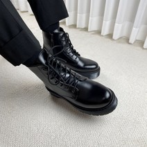 남자 7cm 키높이 미들 블랙 워커 가죽 지퍼 워커화