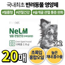 [ 10매 x 2박스 ] 다니엘 헤니 미펫 낼름 관절 건강 필름 구강 용해 영양제 초록입 홍합 비타민 D E 디 이 애완 동물 강아지 반려견 소형견 대형견 슬개골 관절 연골 건강, 20매, 필름형