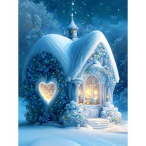 보석십자수 수공예세트 아름다운 결울왕국 꽃이 피는 꽃집 3D카툰 몽환 캐슬의 설경 일러스트 핸드메이드 홈데코 그림 집중력이 향상시켜 스트레스 해소 집콕취미 키트 액자없음 6종, 겨울의 꽃집_03