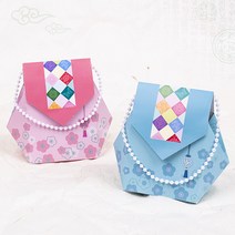 조각보 복주머니, 2.핑크, 비즈스티커&꽃비즈