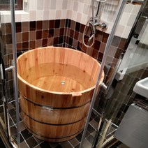 편백나무 반식욕 목욕 건식 간이 욕조 히노끼 원형, 너비 70 X60 높이