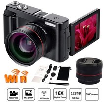 휴대용 디지털카메라 HD 디지털 카메라 16배 줌 13mp 1080p 디지털 카메라, 검은색, 카메라 렌즈와 마이크