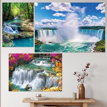 풍수인테리어 액자 돈이 모이는 폭포수그림, 05_두줄기 폭포수, 캔버스액자, 500x700mm 사이즈