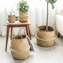 라탄바구니 왕골 화분커버 5size, 라탄바구니 L