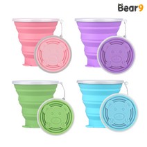 6000 실리콘 접이식 컵 자바라 휴대용 여행용 파스텔 물컵 캠핑컵 양치컵 곰돌이 야외 여행 소풍 피크닉, 단품