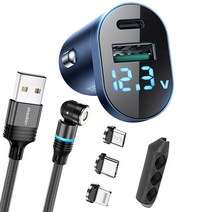 옵시디언 차량용 시거잭 USB 초고속 충전기 48W PPS PD QC3.0 전압 전류표시, CT-CCD48AC+18W 스윙마그네틱 케이블 2m