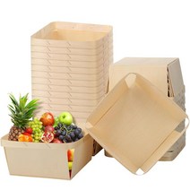 Uiifan 20팩 18.9 x 8.3cm(7.25 7.25 3.35인치) 나무 베리 바구니 대형 사각형 통기성 상자 자연 색상 용기 과일 따기 예술 공예 장식 선물 보관