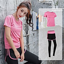 홈트레이닝 여자 트레이닝 상의하의 세트 투피스 반팔 운동복