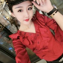 레이스블라우스 솔리드 무지 브이넥 벨벳 이너티셔츠 여성 커프스 반팔셔츠 스타일리쉬 와이드 루즈핏 상의 3724784875