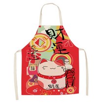 귀여운 캐릭터 디자인 고양이 복고양이 마네키네코 주방 요리 이쁜 예쁜 앞치마 식당 가정용 위생용품 맛집 공방 교실 방수 포켓 주머니 신혼 부부 자취생 작업, N.재물운이 끊이지 않다
