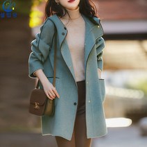 셀럽당 여자 루즈핏 더블 코트 후드 긴팔 패션 하프 모직 코트