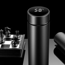 스텐 진공 LED 온도표시 보온 보냉 병 텀블러 물통 물병 스마트 온도계 마호병, LED텀블러_블랙