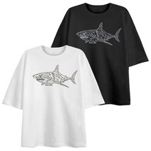 엠제이스타 남녀공용 그래픽상어 오버핏 반팔 티셔츠