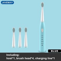 휴비나인 전동칫솔리필 충전식 울트라 소닉 전동 칫솔 성인 타이머 J110 세척 가능 전자 미백 치아 브러시, J110 blue 4head