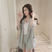 여성용 여름용 투피스 린넨자켓