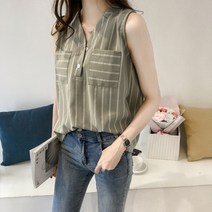 여름 2022 브이넥 스트라이프 셔츠 블라우스