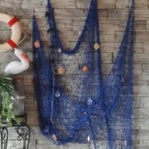 낚시의자 캠핑의자 크리 에이 티브 장식 해상 낚시 그물 해변 벽 파티 바다 쉘 홈 빈티지, Blue 100x200cm+2PCS+미국