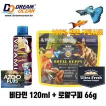 비타민120ml+로얄구피 66g 100%천연사료 구피영양제 열대어 구피먹이 면역력 소형어, 2세트