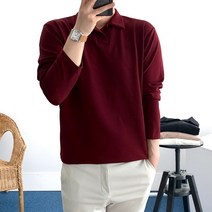 룩플레인 부드러운 노버튼 남자 긴팔 카라 티셔츠