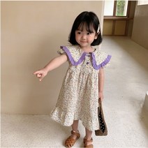 [당일발송] 주니유니 아동 퍼플라인카라원피스 여름원피스 여아원피스 아동원피스 꽃원피스 카라원피스