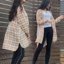 체크 옆트임 긴팔 롱셔츠